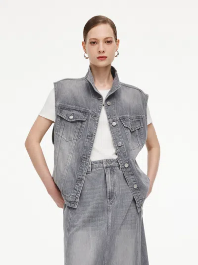 Goelia Lyocell Cotton Blend Denim Women Vest In Gray