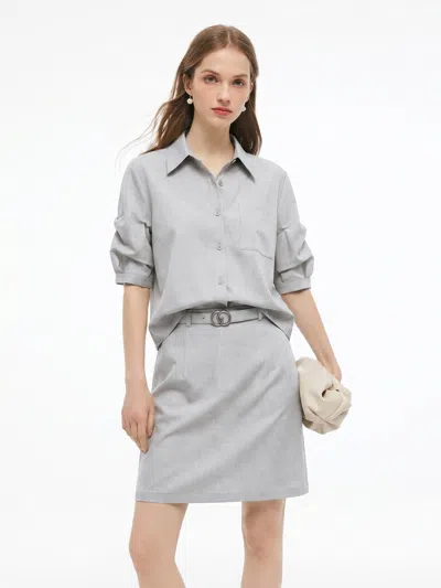 Goelia Lyocell Linen Blend Mock-layered Women Mini Shirt Dress In Gray