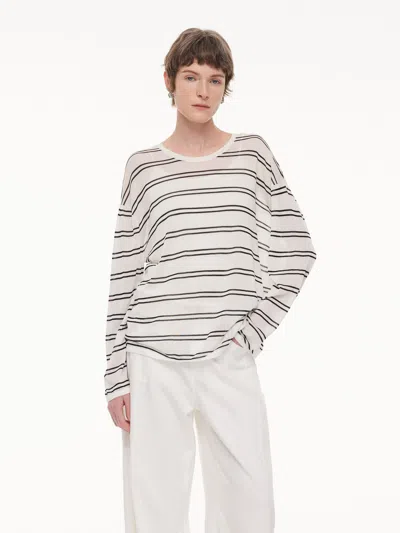 Goelia Lyocell Mulberry Silk Blend Stripe Women Knit Top In White