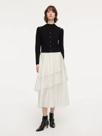 Goelia Lyocell Wool Blend Off Shoulder Knit Top And Sleeveless Tiered Dress Two-piece Set In Black