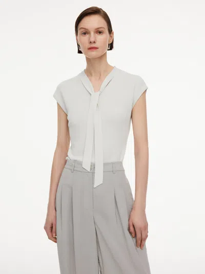 Goelia Lyocell Wool Blend Tie Front Women Knit Top In White