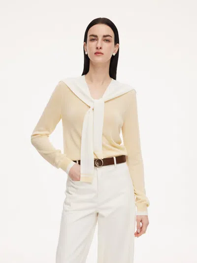 Goelia Lyocell Wool Blend V-neck Women Knit Top With Detachable Sailor Collar In Yellow