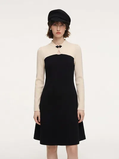 Goelia Lyocell Wool Blend Women Knit Qipao Midi Dress In Black