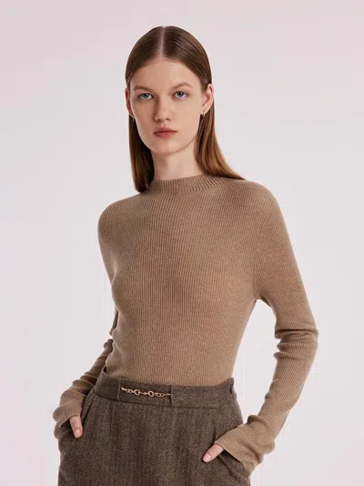Goelia Machine Washable Wool Seamless Women Sweater In Brown