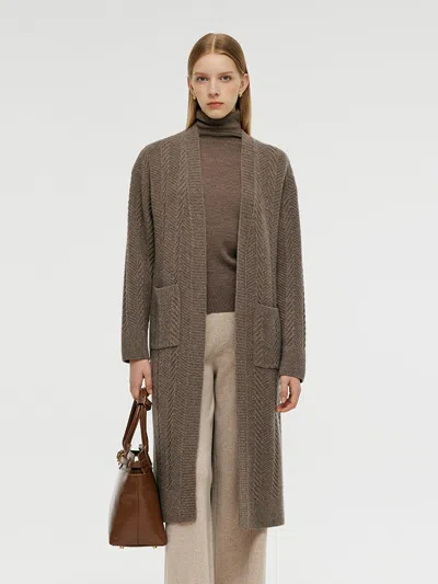 Goelia Machine Washable Wool Women Long Cardigan In Brown