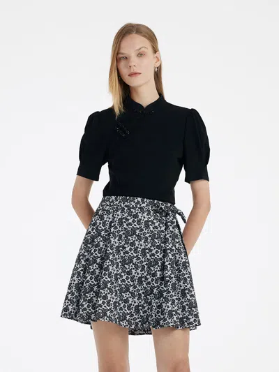 Goelia Mandarin Collared Knitted Top And Short Mamianqun Two-piece Set In Black