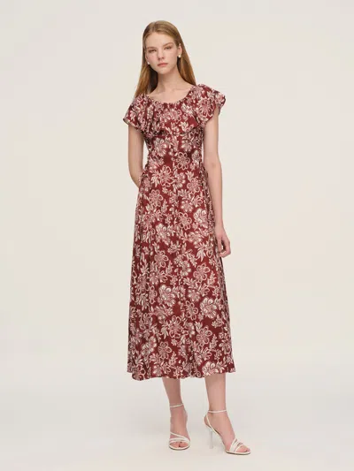 Goelia Marigold Floral Print Convertible Elastic Neck Women Maxi Dress In Red