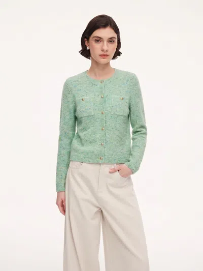 Goelia Melange Green Single Breasted Women Cardigan