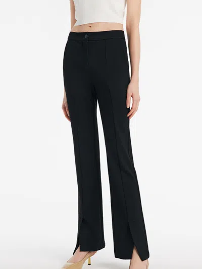Goelia Mid-rise Slit Micro-flared Women Pants In Black