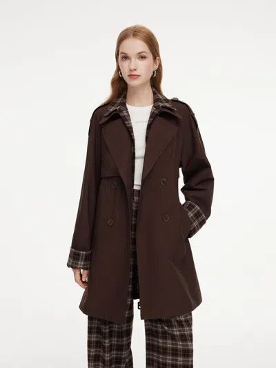 Goelia Mock Layered H-line Women Belted Trench Coat In Brown