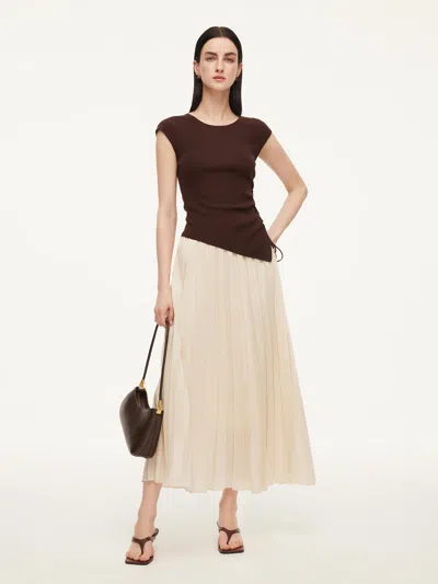 Goelia Modal Acetate Blend Asymmetrical Hem Knit Top And Pleated Skirt Two-piece Set In White