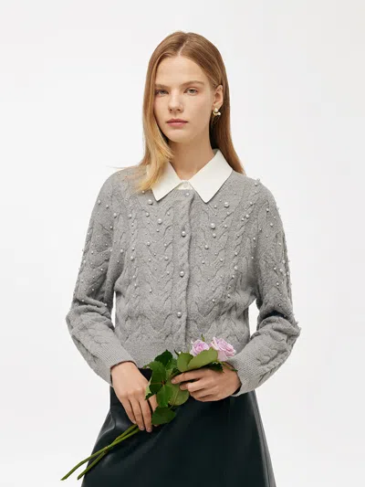 Goelia Mohair Blend Pearl Women Cardigan In Gray