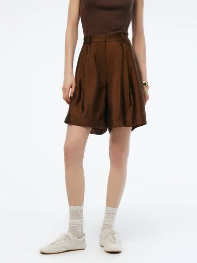 Goelia Mulberry Silk Blend Women Sheer Shorts In Brown