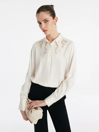 Goelia Mulberry Silk Embroidered Openwork Women Shirt In White