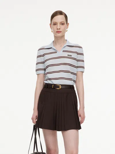 Goelia Navy Combo Stripe Women Polo Knit Top