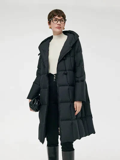 Goelia New Chinese-style Button Hooded Goose Down Coat In Black