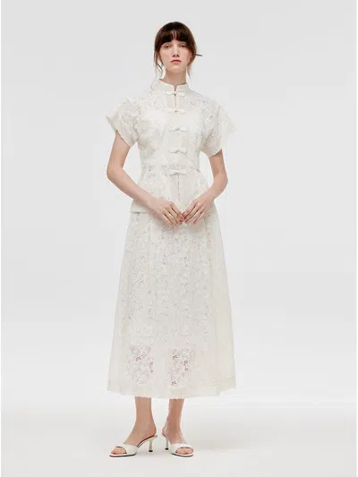 Goelia New Chinese-style Lace Jacket And Skirt With Camisole Three-piece Set In White