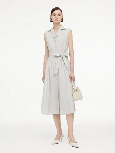 Goelia Notched Lapel Women Sleeveless Belted Maxi Dress In Gray