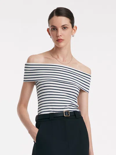 Goelia Off Shoulder Striped Slim Top In Multi
