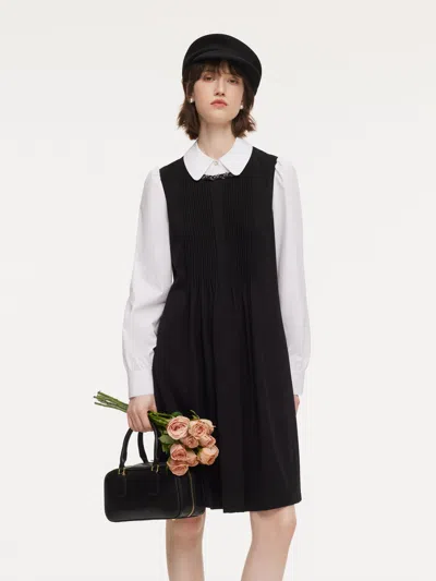 Goelia Patchwork Faux-layered Women Midi Dress In Black