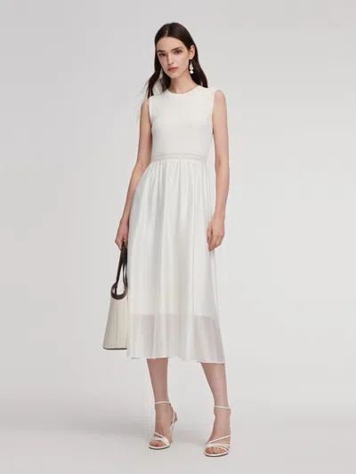 Goelia Patchwork Round Neck Sleeveless Women Maxi Dress With Scrunchie In White