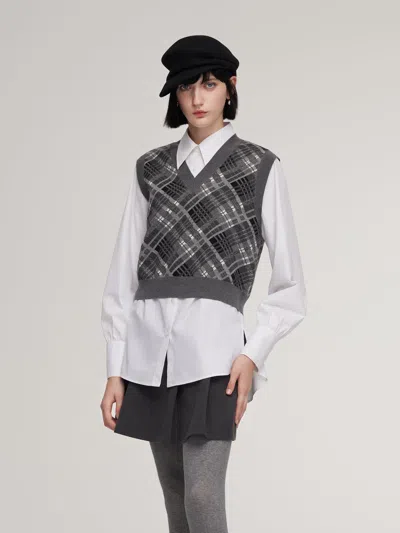 Goelia Plaid Knit Vest And Shirt Two-piece Set In Multi