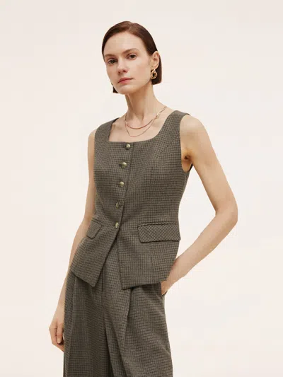 Goelia Plaid Square Neck Slim Fit Women Vest In Green