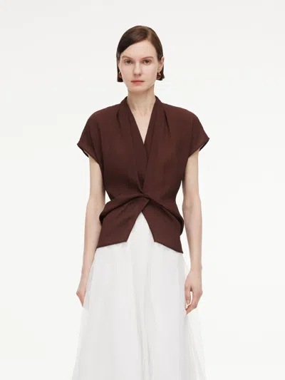 Goelia Pre-order 10.5mm Mulberry Silk V-neck Twist Front Women Blouse In Coffee Brown