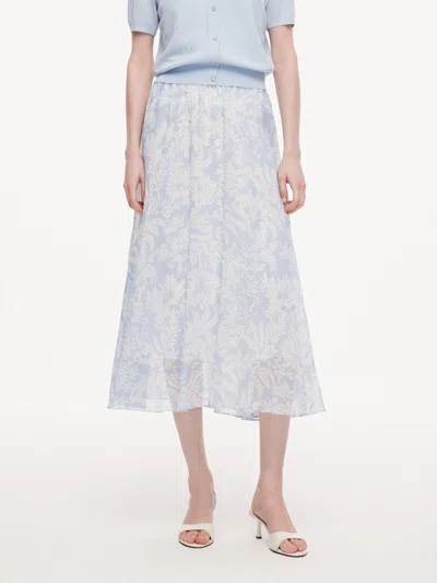 Goelia Pre-order 10mm Mulberry Silk Floral Print Women Skirt With Scrunchie In Blue
