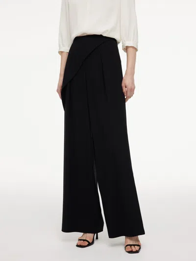 Goelia Pre-order Acetate Blend Asymmetrical Wrap Overlay Women Wide Leg Pants In Black