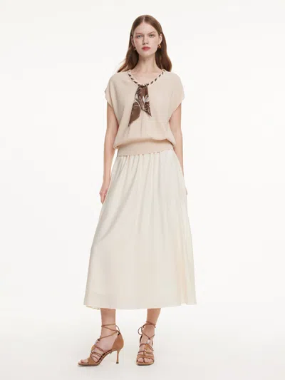 Goelia Pre-order Silky Scarf Neck Knit Top And Acetate Blend Skirt Two-piece Set In Ivory