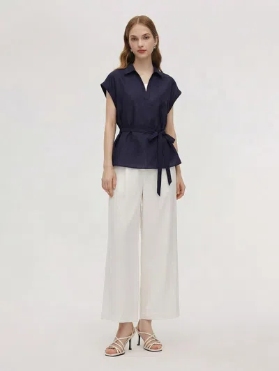 Goelia Pre-order Tencel Blend Belted Blouse And Pants Two-piece Set In Multi