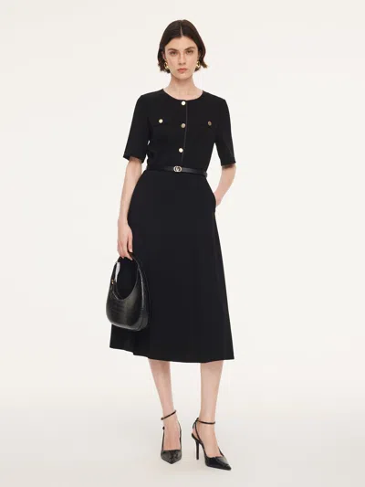 Goelia Pre-order Triacetate Blend Women Midi Dress With Belt In Black
