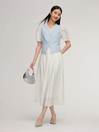Goelia Pre-order Tweed Sequins Patchwork Crop Jacket And Lyocell Blend Skirt Two-piece Set In Blue
