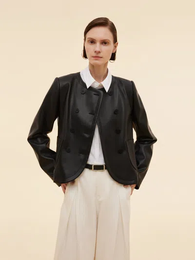 Goelia Pu Leather H-line Women Crop Jacket In Black