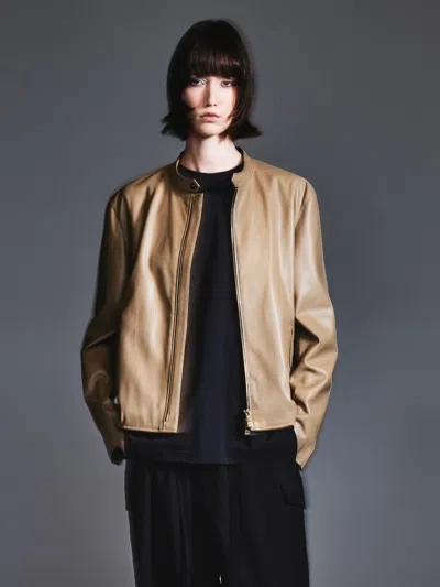 Goelia Pu Leather H-line Zip-up Unisex Jacket In Gold