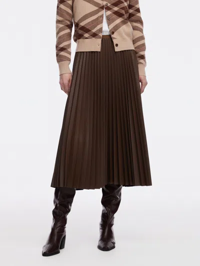 Goelia Pu Leather Pleated A-line Women Skirt In Brown