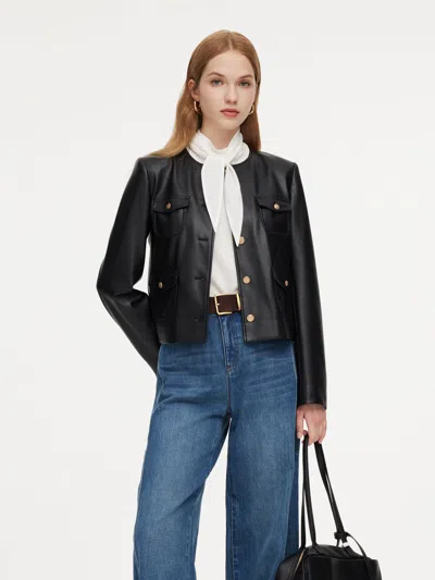 Goelia Pu Leather Women Cropped Jacket In Black