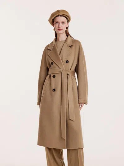 Goelia Pure Cashmere Double-breasted Coat With Beret In Brown