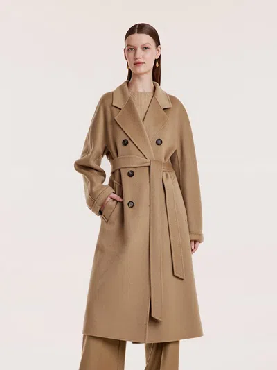 Goelia Pure Cashmere Double-breasted Women Coat With Beret In Brown