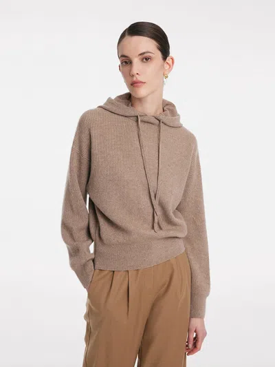 Goelia Pure Cashmere Hooded Sweater With Detachable Hat In Brown