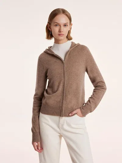Goelia Pure Cashmere Hooded Zipper Cardigan In Brown