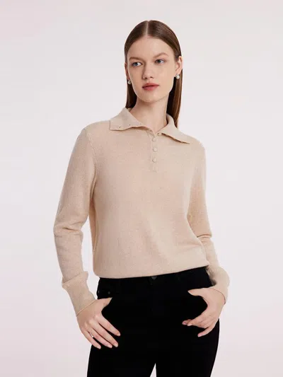 Goelia Pure Cashmere Polo Neck Women Sweater In Brown