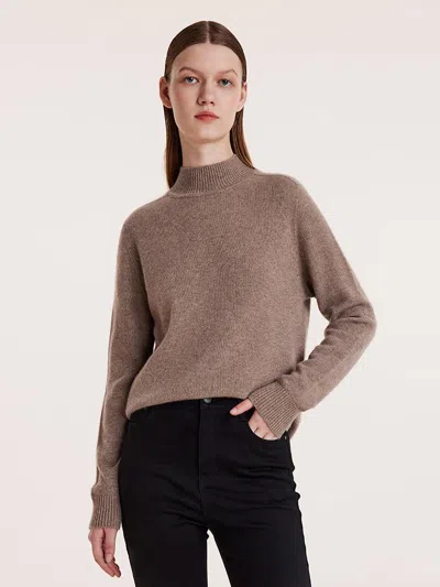 Goelia Pure Cashmere Seamless Mock Neck Slim Women Sweater In Brown