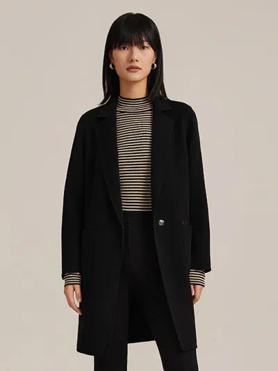 Goelia Pure Double-faced Wool Mid-length Notched Lapel Women Coat In Black