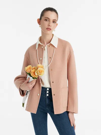 Goelia Pure Double-faced Wool Round Neck Women Jacket In Pink
