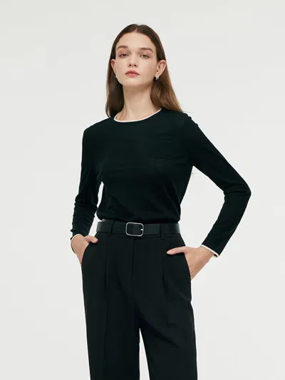 Goelia Pure Wool Women Long Sleeve Top In Black