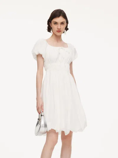 Goelia Quick-dry Uv Protection Square Neck Women Bubble Hem Mini Dress With Scrunchie In White