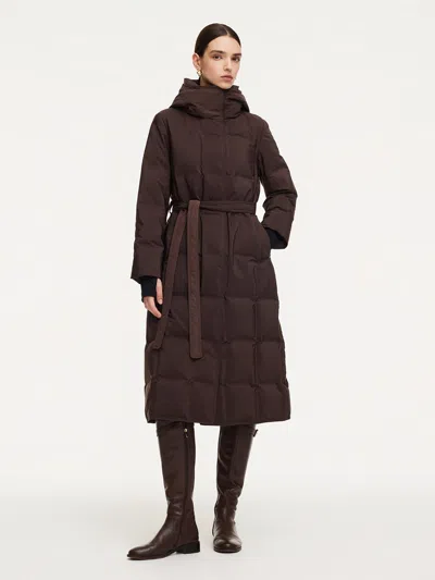 Goelia Quilted Hooded Goose Down Wrap Overcoat In Brown