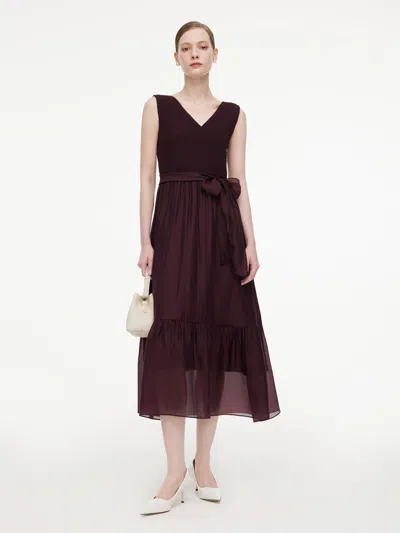 Goelia Reversible A-line Women Sleeveless Maxi Dress With Bowknot Ribbon In Burgundy